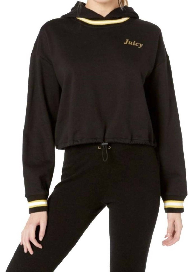 Juicy Couture Fleece Hooded Cropped Cinched Pullover In Black