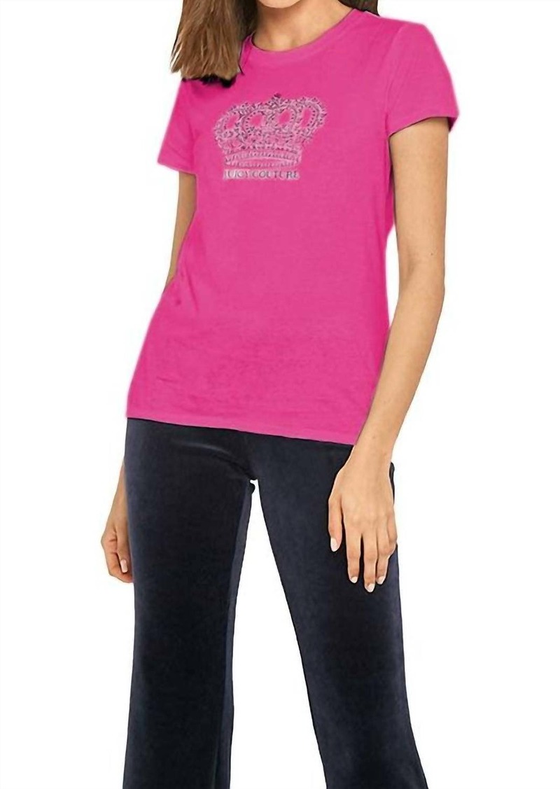 Juicy Couture Jeweled Crown Short Sleeve T-Shirt In Raspberry