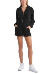 Juicy Couture Long Sleeve Hooded Velour Romper in Black at Nordstrom