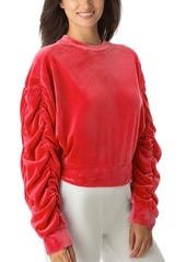 Juicy Couture Ruched Sleeve Stretch Velvet Sweatshirt