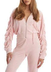 Juicy Couture Velour Ruched Sleeve Crop Hoodie in Charming Pink at Nordstrom
