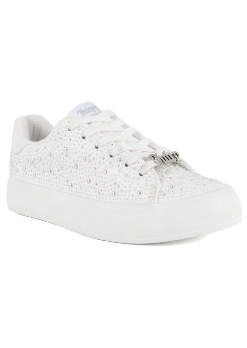 Juicy Couture Women's Alanis Rhinestone Lace Up Platform Sneakers - White