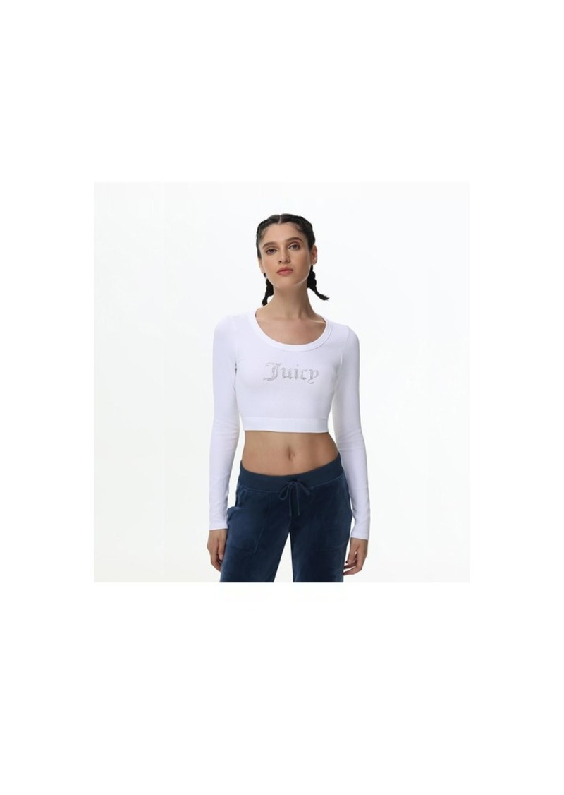 Juicy Couture Women's Cropped Long Sleeve Baby Tee - White