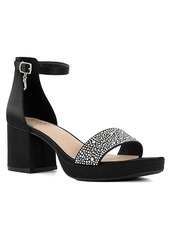 Juicy Couture Women's Nelly Rhinestone Two-Piece Platform Dress Sandals - Black Satin