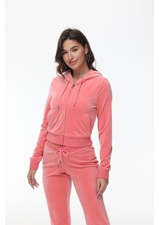 Juicy Couture Women's Solid Classic Juicy Hoodie With Crown Hotfix - Coral haze