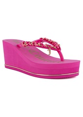 Juicy Couture Women's Ullie Chain Detail Thong Platform Wedge Sandals - Bright Pink