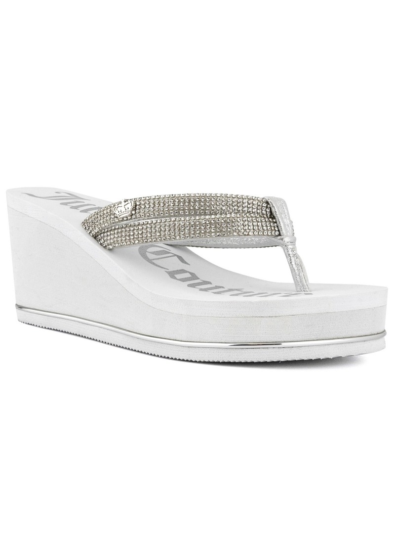 Juicy Couture Women's Unwind Rhinestone Platform Wedge Sandals - White