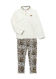 Juicy Couture Little Girl&#8217;s 2-Piece Faux Shearling Pullover & Leopard Print Leggings Set