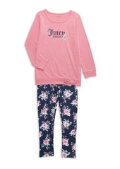 Juicy Couture Little Girl's 2 Piece Logo Top & Floral Leggings Set