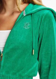 Juicy Couture Monogram Cropped Velour Hoodie In Green