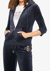 Juicy Couture Regal Anchor Velour Robertson Hoodie Jacket In Navy Blue