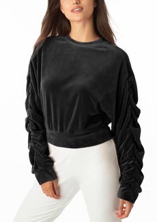 Juicy Couture Ruched Sleeve Pullover Top In Pitch Black