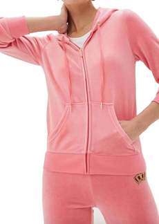 Juicy Couture Traditional Logo Track Velour Robertson Hoodie In Pink Lemonade
