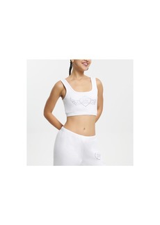 Juicy Couture V-day Fleece Cropped Tank With Hotfix - White