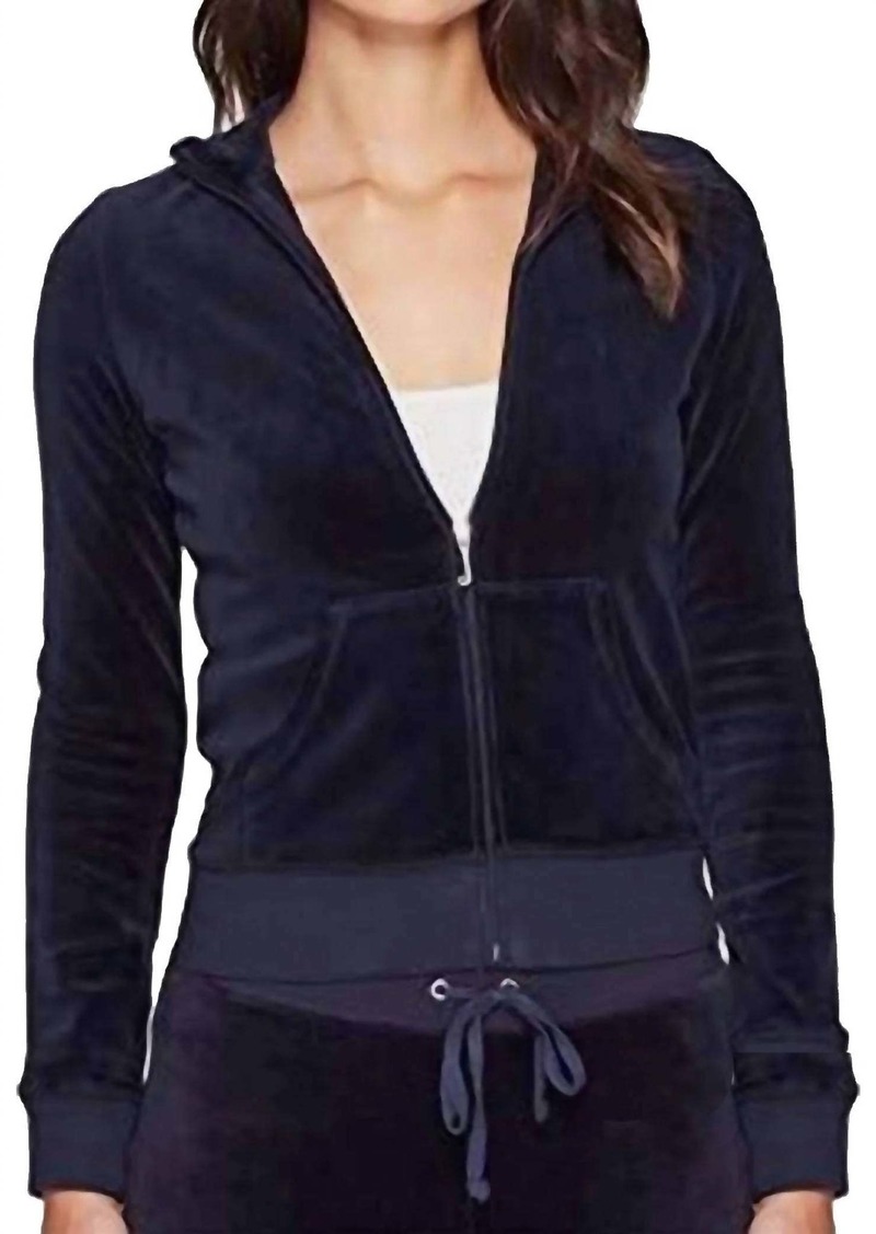 Juicy Couture Velour Full Zip Sweatshirt Jacket In Navy Blue