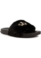 Juicy Couture Windy Womens Faux Fur Logo Slide Sandals