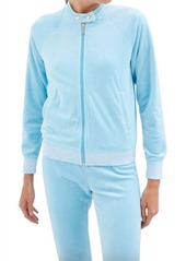 Juicy Couture Women Doo Wop Snap Collar Velour Track Jacket L In Light Blue