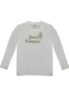 Juicy Couture Women's Bleached Bone Traditional Bling Classic Long Sleeve T-Shirt L In Ivory