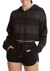 Juicy Couture Mesh Stripe Pullover Hoodie in Black at Nordstrom