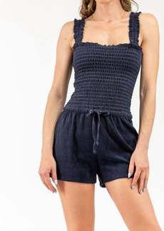 Juicy Couture Women's Micro Terry Regal Blue Smocked Romper
