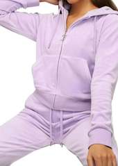 Juicy Couture Women's Orchid Petal Velour Hoodie Sweatshirt With Jeweled Back In Purple