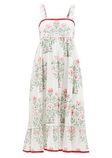 Juliet Dunn - Empire-waist Floral-print Cotton-voile Midi Dress - Womens - White Multi
