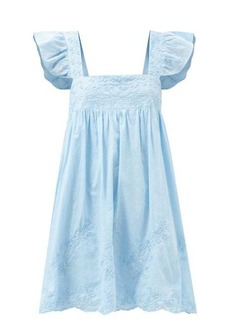Juliet Dunn - Floral-embroidered Cotton-voile Dress - Womens - Blue