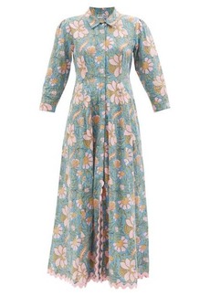 Juliet Dunn - Rickrack-embellished Floral-print Cotton Dress - Womens - Blue Multi