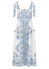 Juliet Dunn - Tie-strap Floral-print Cotton Dress - Womens - White Blue