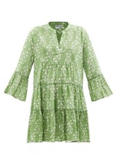 Juliet Dunn - V-neck Floral-print Cotton-voile Dress - Womens - Green Print