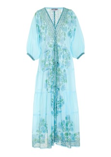 Juliet Dunn - Women's Rose-Printed Cotton Maxi Dress - Blue - 1 - Moda Operandi