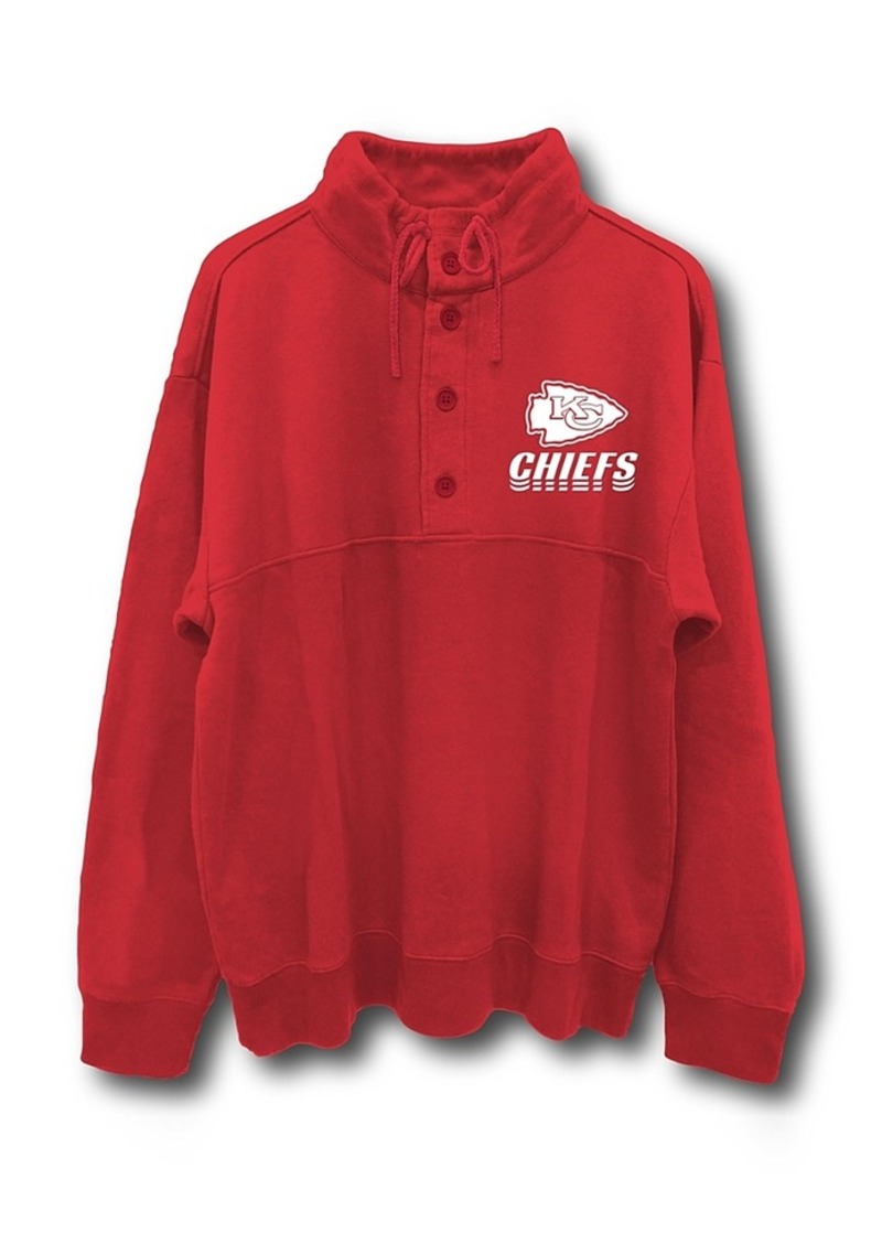 Junk Food Clothing Unisex Nfl Kansas City Chiefs Mock 1/4 Button Up Sweatshirt