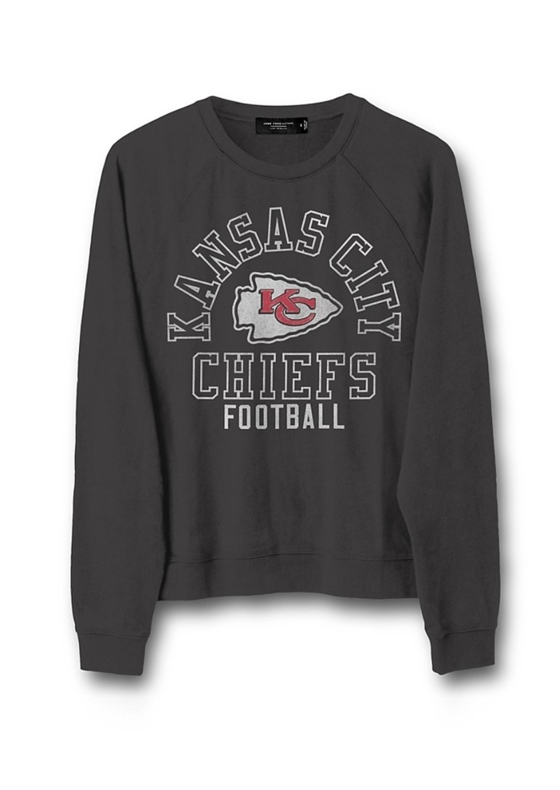 Junk Food Clothing Women's Nfl Kansas City Chiefs Flocked Raglan Crew Fleece Sweatshirt