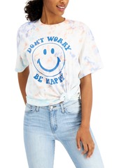 Junk Food Women's Cotton Be Happy-Graphic Tie-Dyed T-Shirt