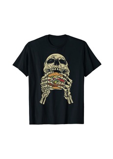 Skeleton Scull Eating Cheeseburger Junk Food T-Shirt