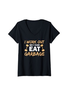 Junk Food Womens I Work Out So I Can Eat Garbage V-Neck T-Shirt