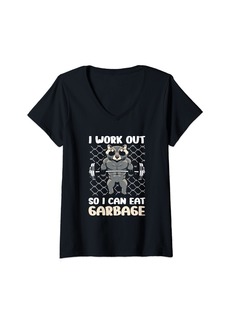Junk Food Womens I Work Out So I Can Eat Garbage V-Neck T-Shirt