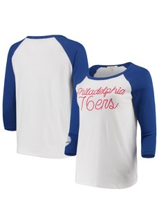 Women's Junk Food White Philadelphia 76ers Stitch Script Three-Quarter Sleeve Raglan T-shirt