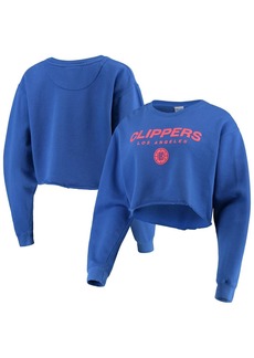 Junk Food Women's Royal La Clippers Cut Off Moderate Crop Fleece Crew Sweatshirt