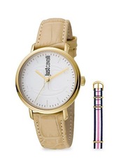 Just Cavalli Goldtone Stainless Steel & Croc-Embossed Leather-Strap Watch