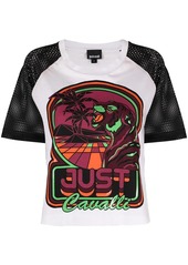 Just Cavalli graphic-print fishnet-sleeved t-shirt