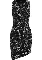 Just Cavalli Woman Asymmetric Ruched Printed Crepe Mini Dress Black