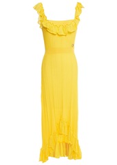 Just Cavalli Woman Asymmetric Ruffled Ribbed-knit Dress Yellow