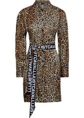 Just Cavalli Woman Belted Leopard-print Satin Mini Shirt Dress Animal Print