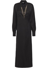 Just Cavalli Woman Chain-embellished Twill Midi Wrap Dress Black
