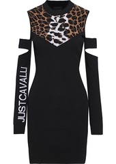 Just Cavalli Woman Cold-shoulder Cutout Jacquard And Stretch-knit Mini Dress Black