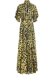 Just Cavalli Woman Tie-neck Cutout Leopard-print Satin Maxi Dress Animal Print