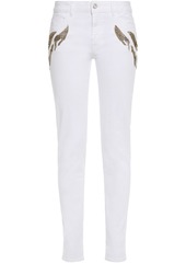 Just Cavalli Woman Embellished Mid-rise Skinny Jeans White