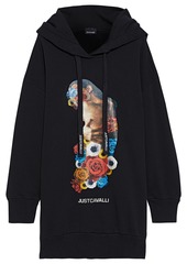 Just Cavalli Woman Embroidered Printed French Cotton-terry Hoodie Black
