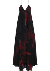 Just Cavalli Woman Layered Floral-print Chiffon Gown Black